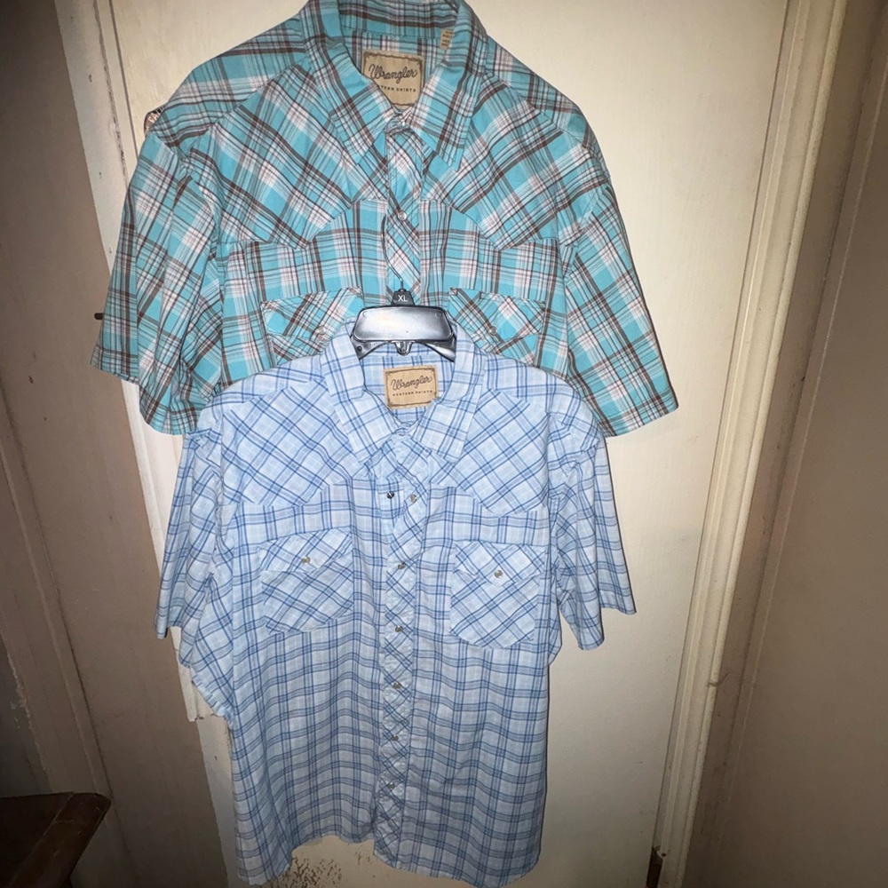 Wrangler Men's Casual Plaid Shirts - Teal and Light Blue